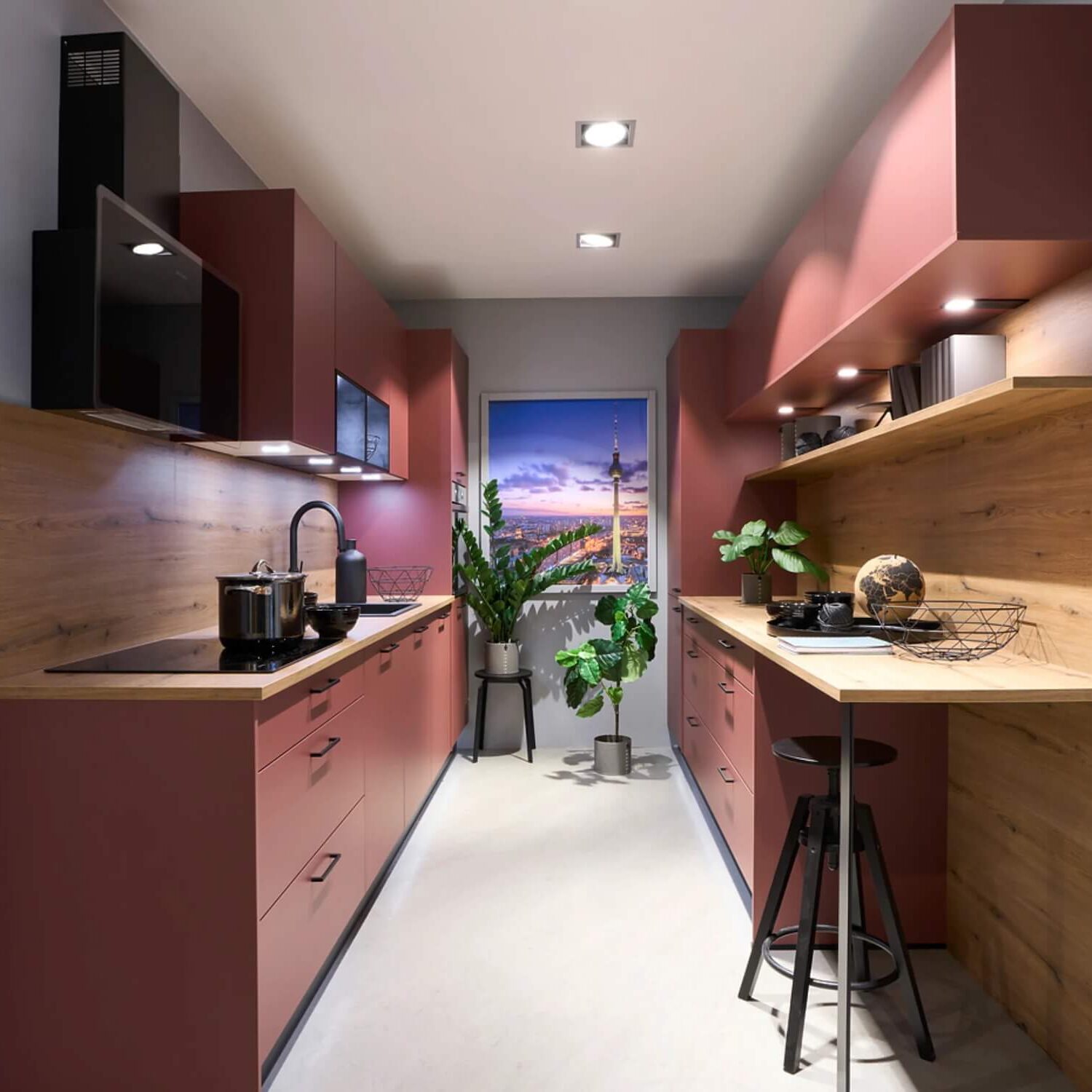 Express Klassische Zweizeilige Küche Karminrot