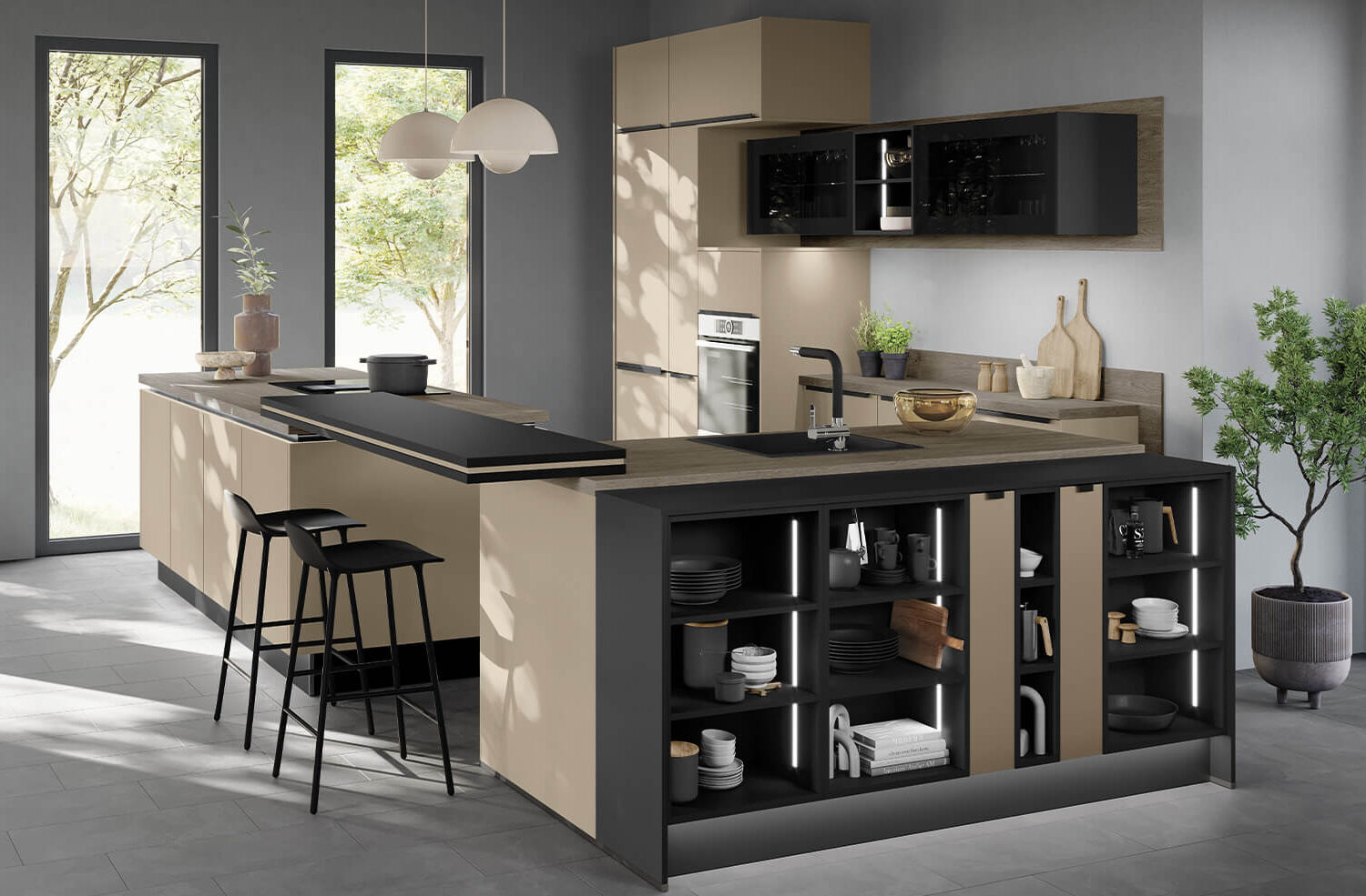 Express moderne U-Küche magnolia supermatt