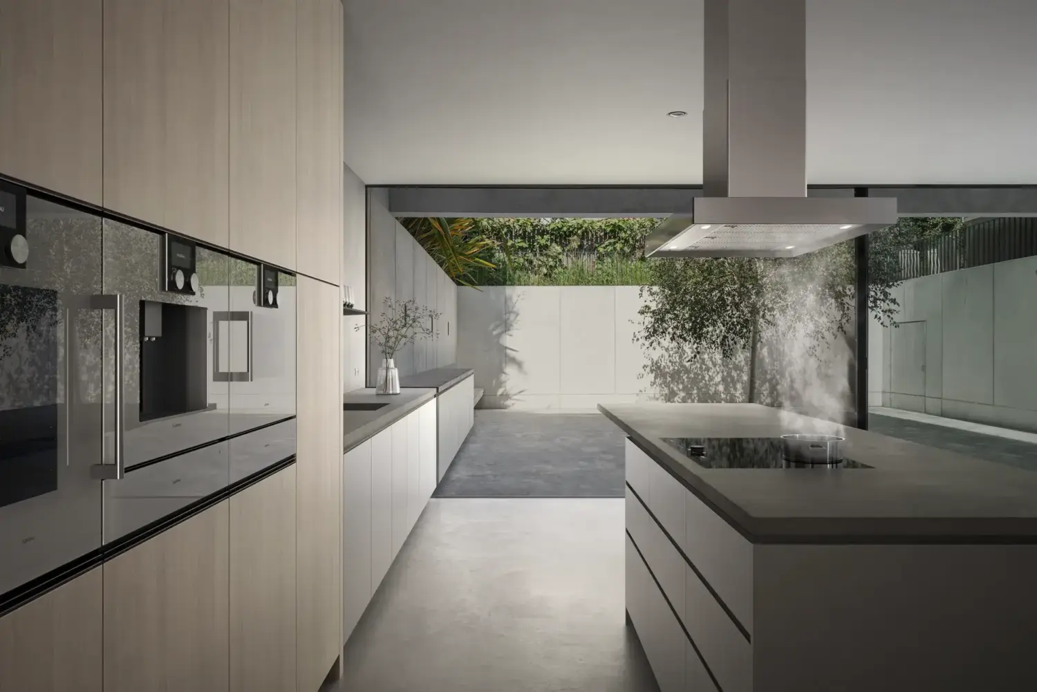 Gaggenau Einbaukaffeemaschine seitlich mit Inselhaube Einbaukaffeeamschinen von Gaggenau
