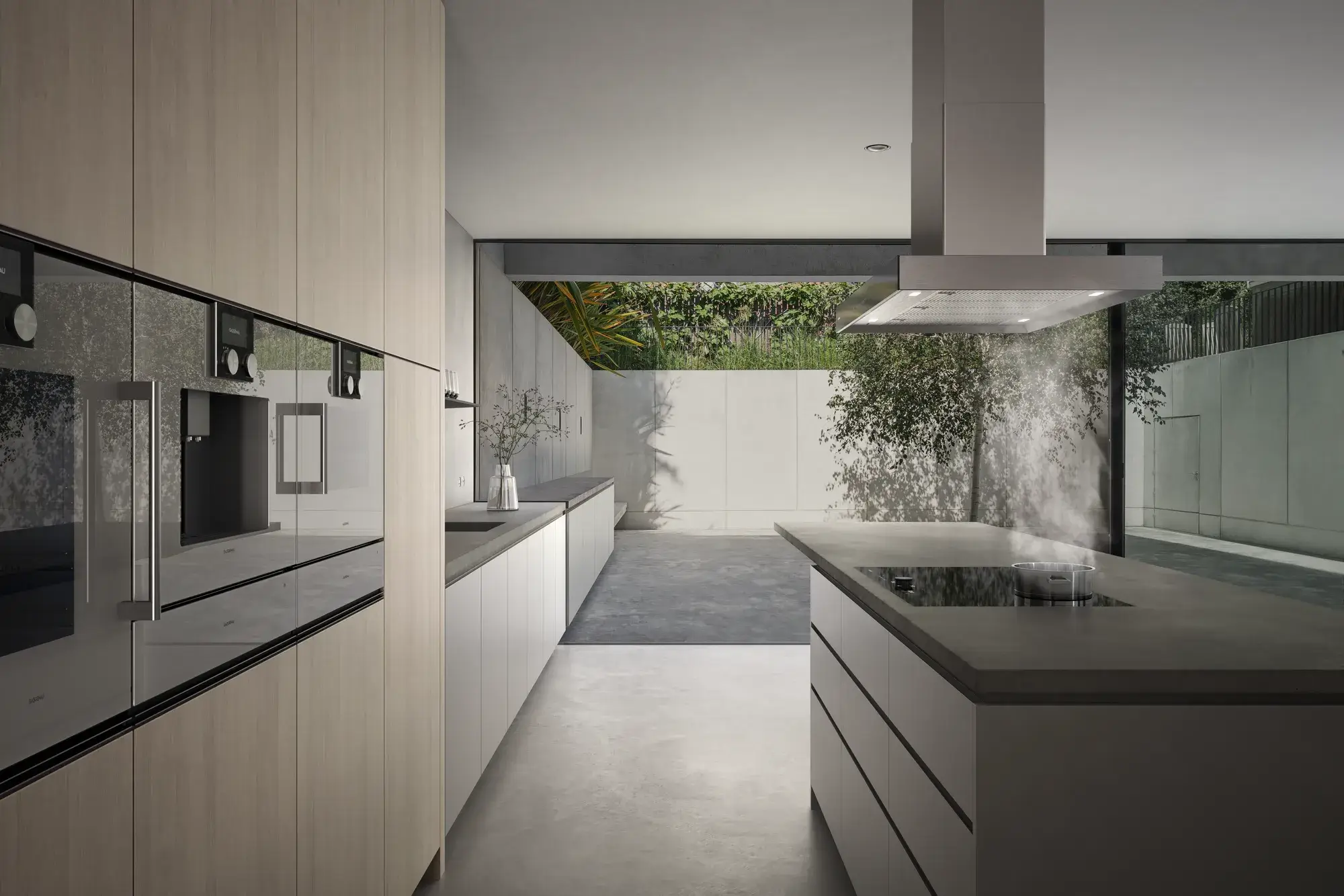 Gaggenau Einbaukaffeemaschine seitlich mit Inselhaube Einbaukaffeeamschinen von Gaggenau
