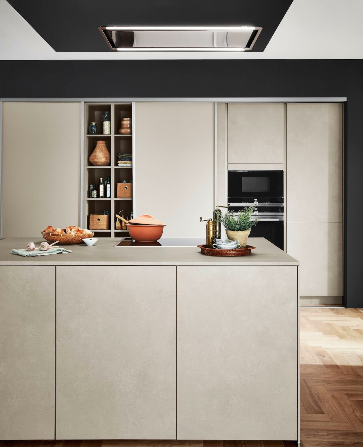 Nobilia Design Inselküche Weißbeton Nachbildung Betonküchen Beton-Arbeitsplatte