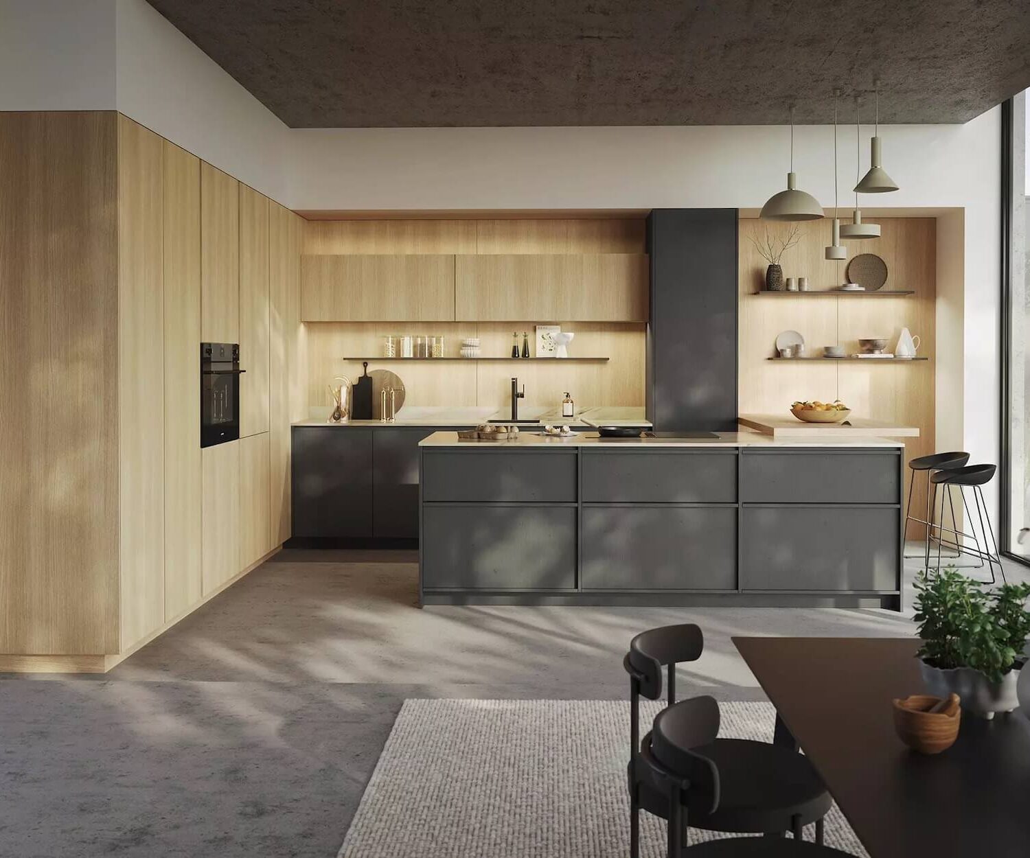 Rotpunkt Design Inselküche Loft Nordic Oak