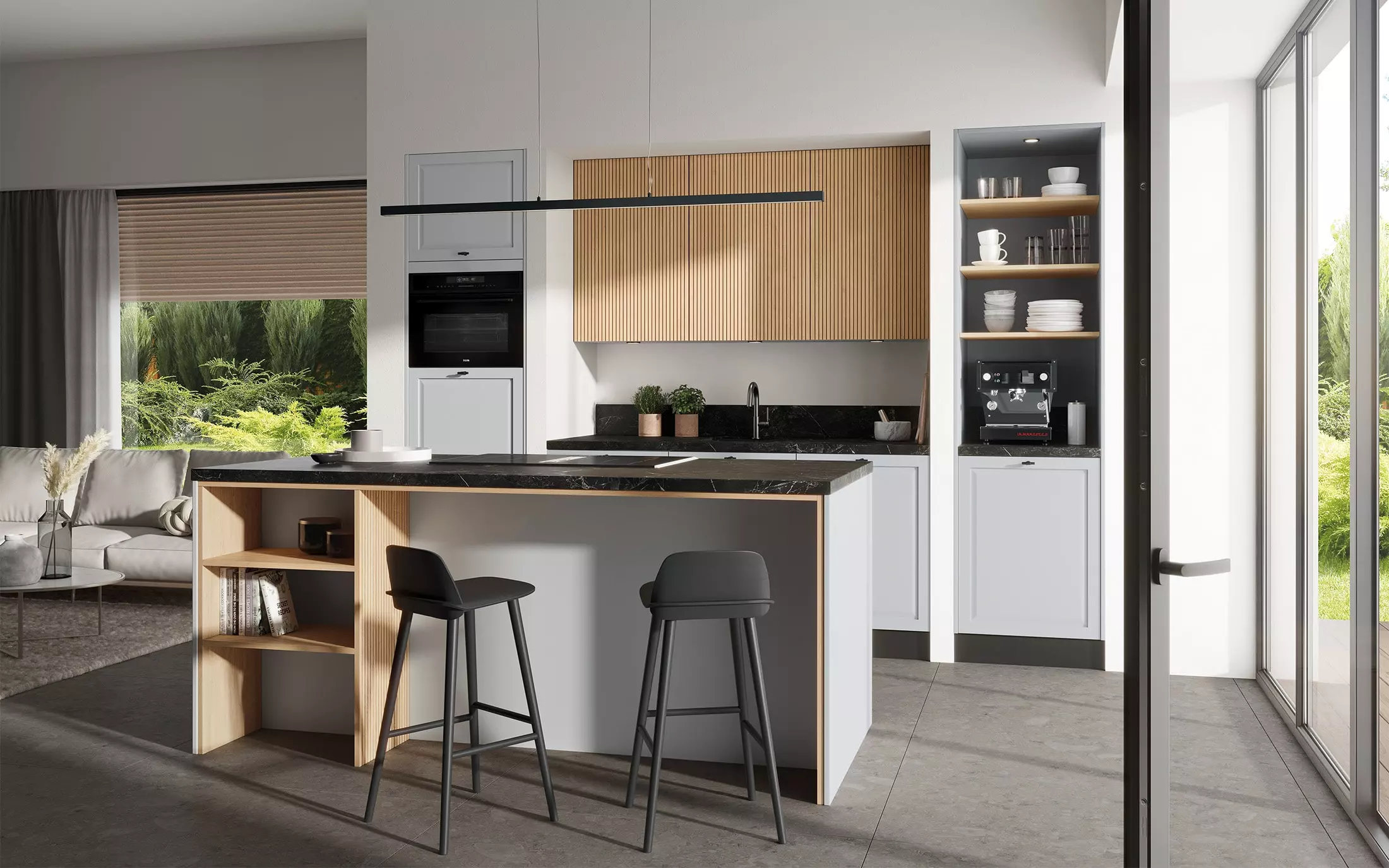 Rotpunkt Moderne Inselküche Marmor Holz