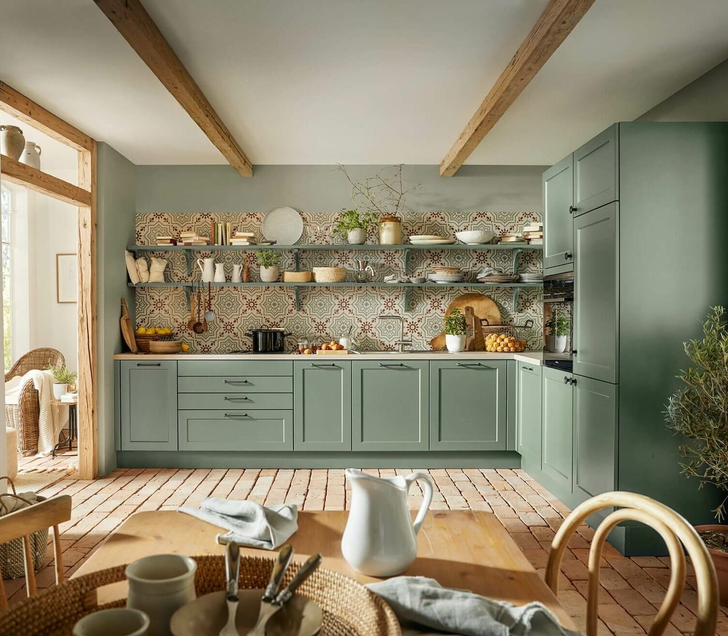 Schüller landhaus L-Küche mintgrün Landhausküchen