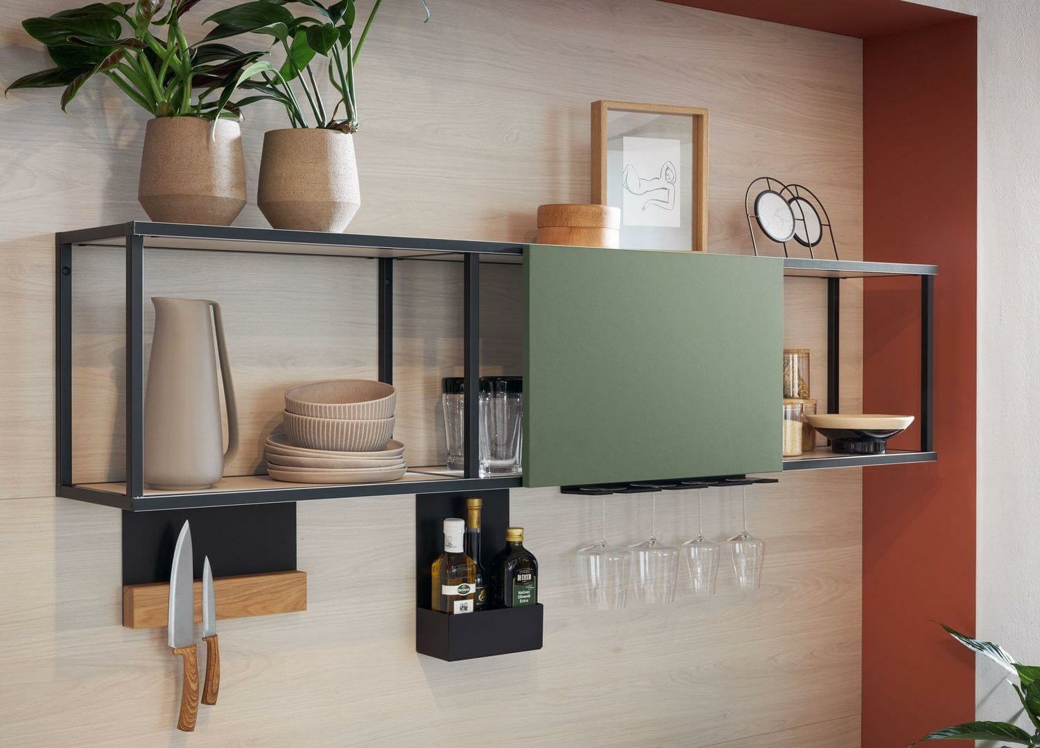 Schüller moderne L-Küche Regalsystem und Ordnungssystem